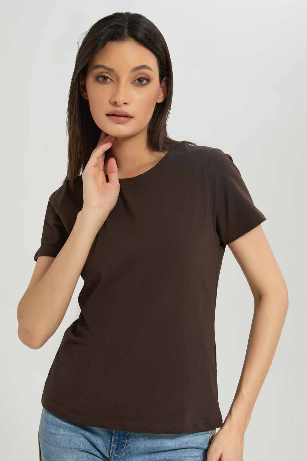 Women Brown Basic T-Shirt