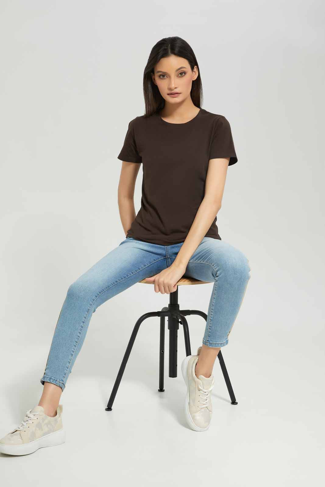 Women Brown Basic T-Shirt