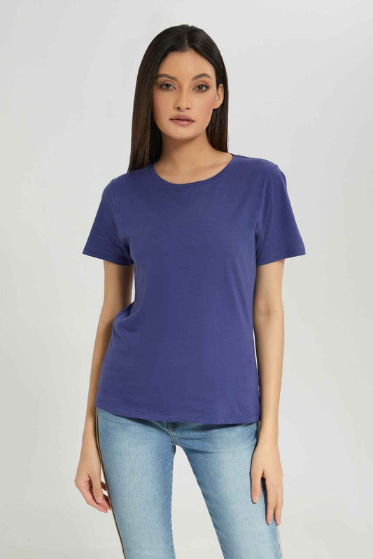 Redtag-Women-Blue-Short-Sleeve-Crew-Neck-T-Shirt-Category:T-Shirts,-Colour:Blue,-Deals:New-In,-Dept:Ladieswear,-Filter:Women's-Clothing,-New-In-Women-APL,-Non-Sale,-Section:Women,-TBL,-W22B,-Women-T-Shirts-Women's-