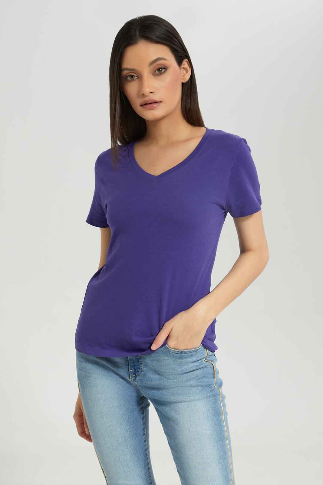 Redtag-Women-Navy-Short-Sleeve-V-Neck-T-Shirt-Category:T-Shirts,-Colour:Navy,-Deals:New-In,-Dept:Ladieswear,-Filter:Women's-Clothing,-New-In-Women-APL,-Non-Sale,-Section:Women,-TBL,-W22B,-Women-T-Shirts-Women's-