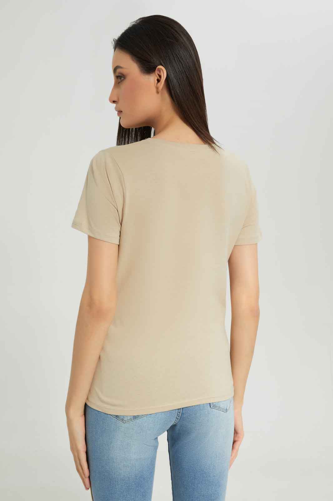 Redtag-Women-Stone-Short-Sleeve-Crew-Neck-T-Shirt-Category:T-Shirts,-Colour:Beige,-Deals:New-In,-Dept:Ladieswear,-Filter:Women's-Clothing,-New-In-Women-APL,-Non-Sale,-Section:Women,-TBL,-W22B,-Women-T-Shirts-Women's-