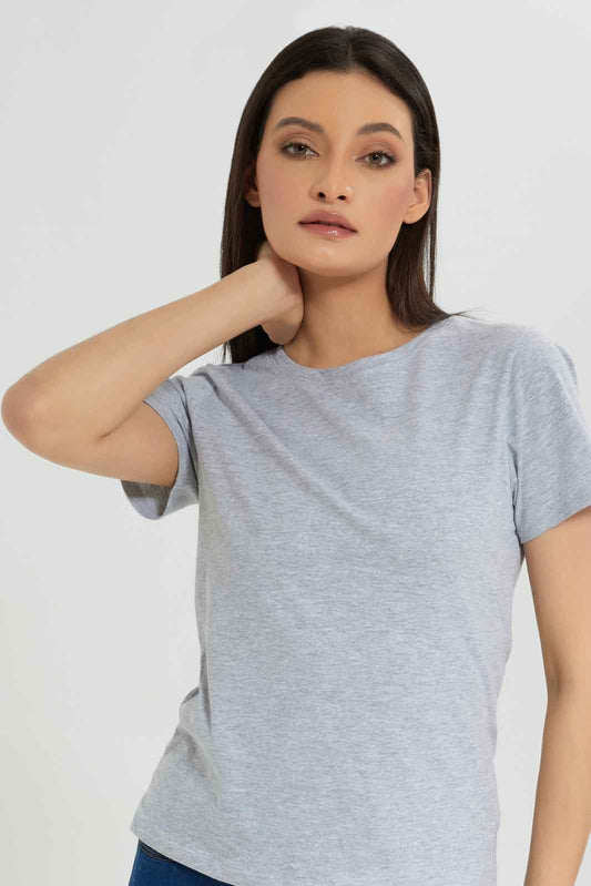 Redtag-Women-Grey-Melange-Short-Sleeve-Crew-Neck-T-Shirt-Category:T-Shirts,-Colour:Grey,-Deals:New-In,-Dept:Ladieswear,-Filter:Women's-Clothing,-New-In-Women-APL,-Non-Sale,-Section:Women,-TBL,-W22B,-Women-T-Shirts-Women's-