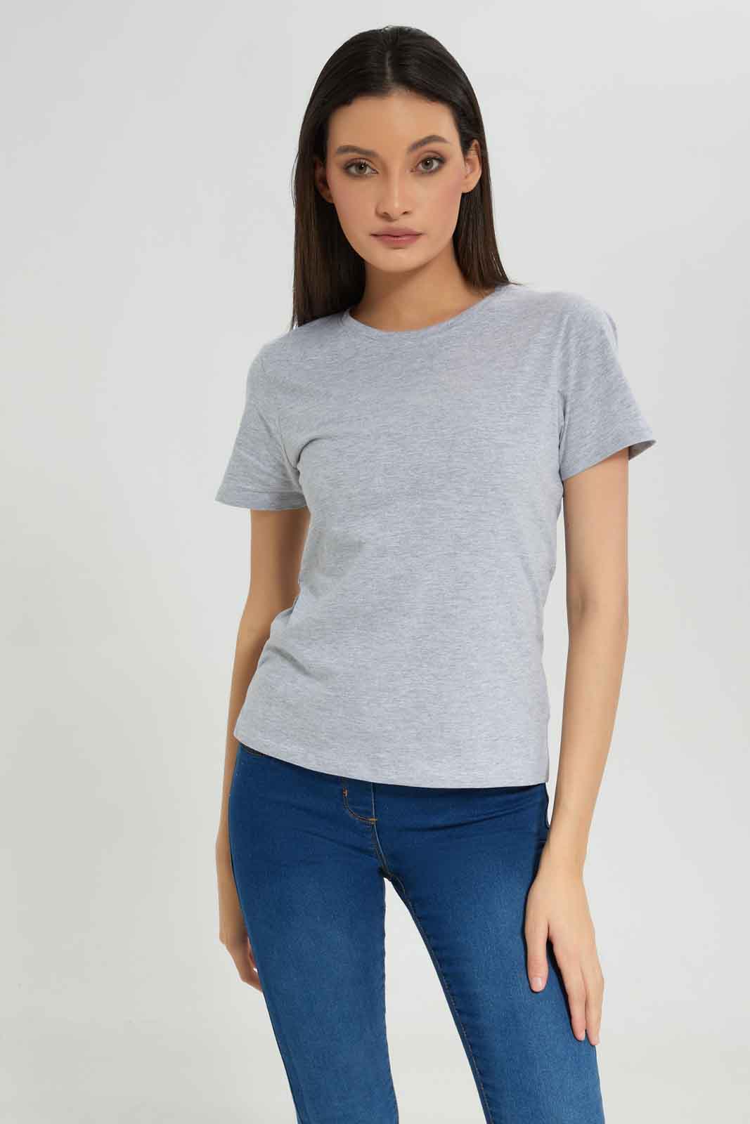 Redtag-Women-Grey-Melange-Short-Sleeve-Crew-Neck-T-Shirt-Category:T-Shirts,-Colour:Grey,-Deals:New-In,-Dept:Ladieswear,-Filter:Women's-Clothing,-New-In-Women-APL,-Non-Sale,-Section:Women,-TBL,-W22B,-Women-T-Shirts-Women's-