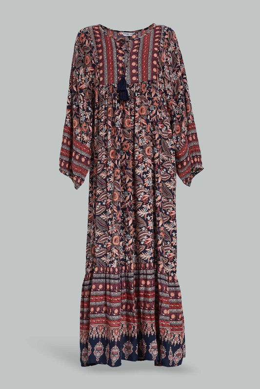 Redtag-Women-Burgundy-Aop-Long-Sleeves-Nightgown-Category:Nightgowns,-Colour:Burgundy,-Deals:New-In,-Dept:Ladieswear,-Filter:Women's-Clothing,-New-In-Women-APL,-Non-Sale,-Section:Women,-W22B,-Women-Nightgowns--