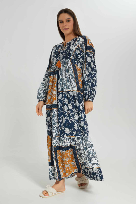 Redtag-Women-Navy-Aop-Long-Sleeves-Nightgown-Category:Nightgowns,-Colour:Navy,-Deals:New-In,-Dept:Ladieswear,-Filter:Women's-Clothing,-New-In-Women-APL,-Non-Sale,-Section:Women,-W22B,-Women-Nightgowns--