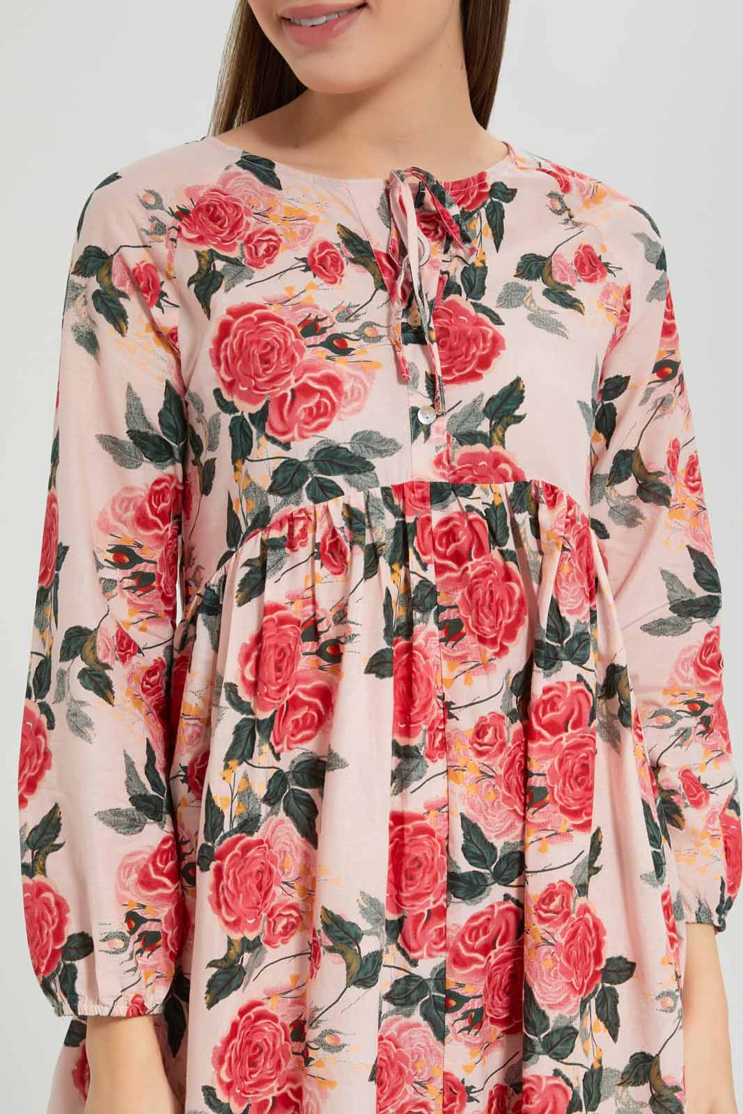 Redtag-Women-Pale-Pink-Aop-Long-Sleeves-Nightgown-Category:Nightgowns,-Colour:Apricot,-Deals:New-In,-Filter:Women's-Clothing,-New-In-Women-APL,-Non-Sale,-Section:Women,-W22B,-Women-Nightgowns--