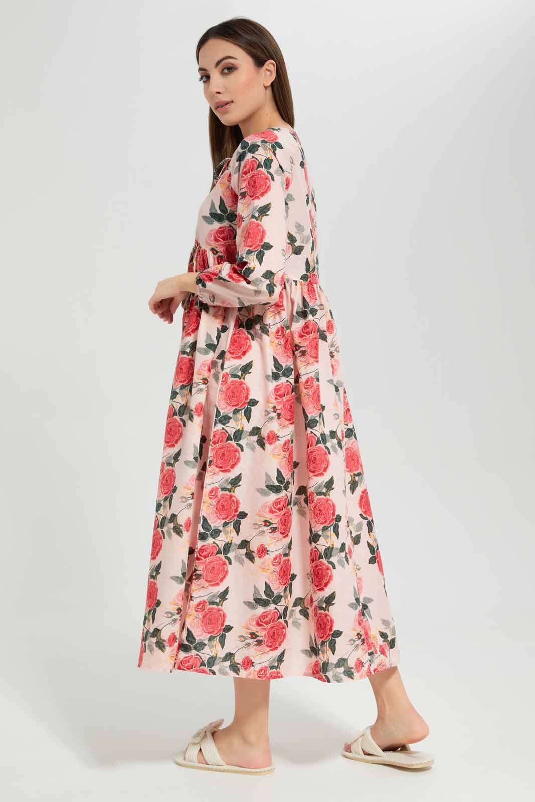 Redtag-Women-Pale-Pink-Aop-Long-Sleeves-Nightgown-Category:Nightgowns,-Colour:Apricot,-Deals:New-In,-Filter:Women's-Clothing,-New-In-Women-APL,-Non-Sale,-Section:Women,-W22B,-Women-Nightgowns--