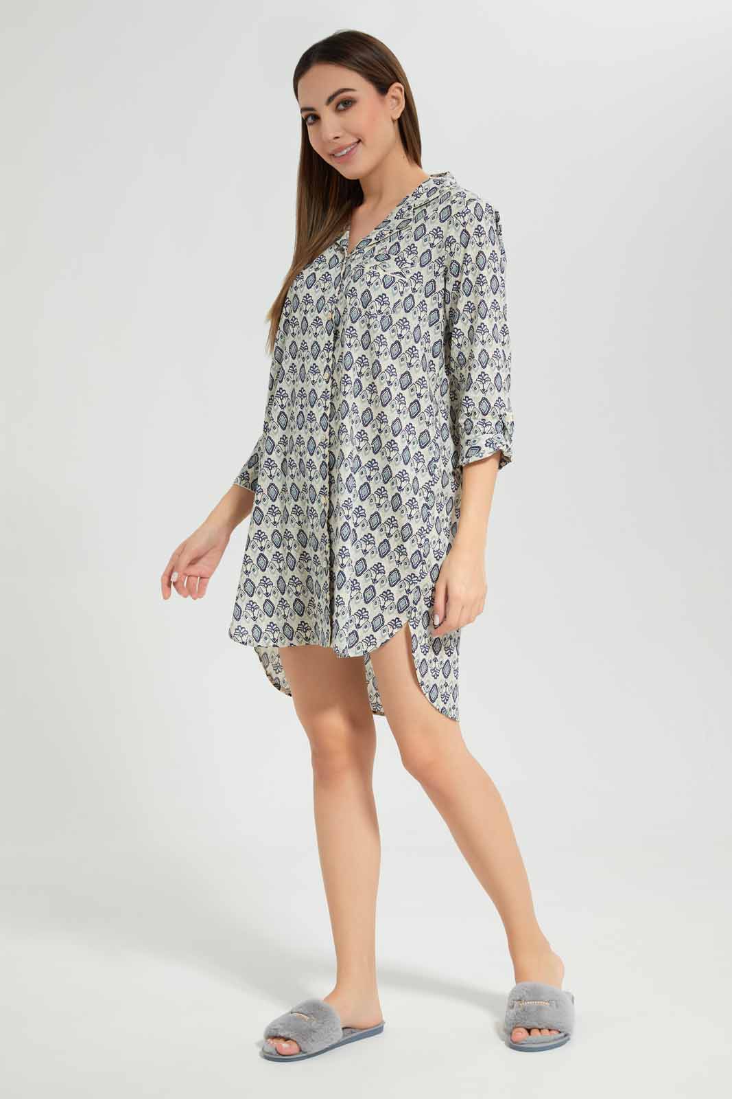 Redtag-Women-Cream-Aop-Long-Sleeves-Night-Shirt-Category:Nightshirts,-Colour:Cream,-Deals:New-In,-Filter:Women's-Clothing,-New-In-Women-APL,-Non-Sale,-Section:Women,-W22B,-Women-Nightshirts--