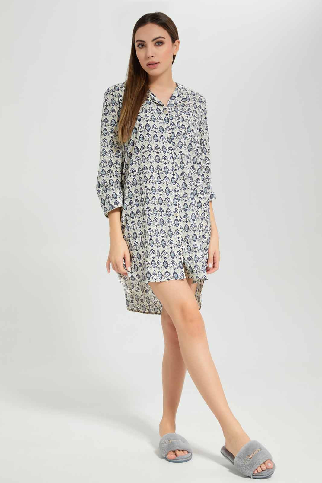 Redtag-Women-Cream-Aop-Long-Sleeves-Night-Shirt-Category:Nightshirts,-Colour:Cream,-Deals:New-In,-Filter:Women's-Clothing,-New-In-Women-APL,-Non-Sale,-Section:Women,-W22B,-Women-Nightshirts--