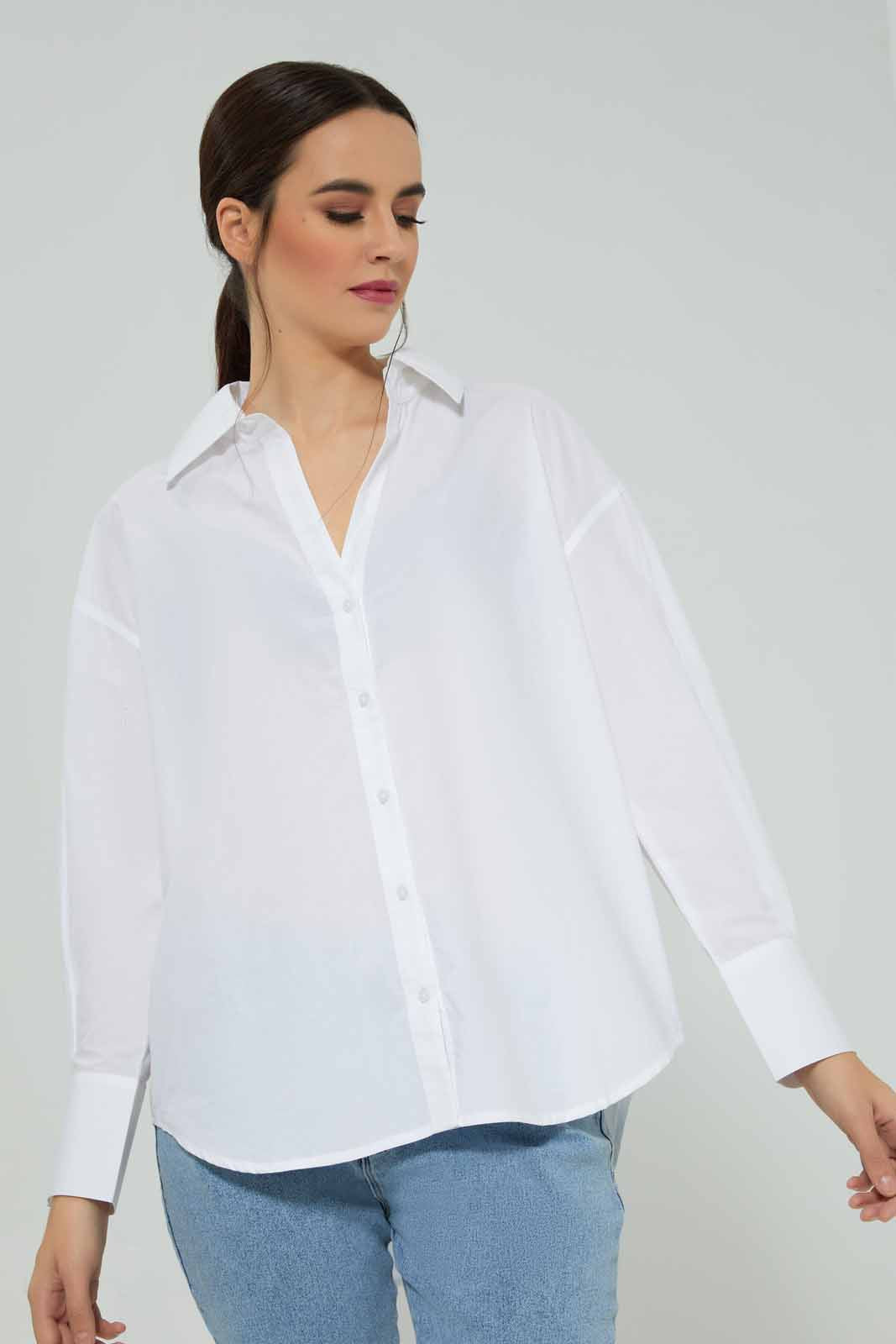 Redtag-Women-Poplin-Shirt-Category:Blouses,-Colour:White,-Deals:New-In,-Filter:Women's-Clothing,-KSH,-New-In-Women-APL,-Non-Sale,-Section:Women,-W22A,-Women-Blouses-Women's-