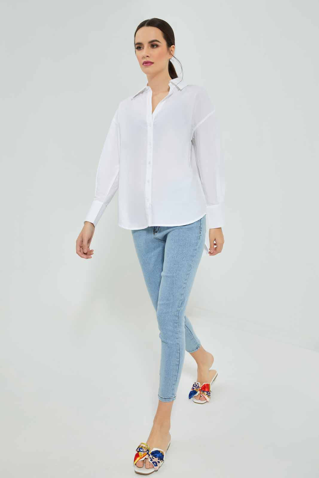 Redtag-Women-Poplin-Shirt-Category:Blouses,-Colour:White,-Deals:New-In,-Filter:Women's-Clothing,-KSH,-New-In-Women-APL,-Non-Sale,-Section:Women,-W22A,-Women-Blouses-Women's-