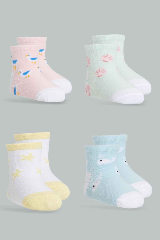 Redtag-Girls-Multi-Coloured-4Pk-Aop-Ankle-Length-Socks-365,-Category:Socks,-Colour:Assorted,-Deals:New-In,-Filter:Infant-Girls-(3-to-24-Mths),-ING-Socks,-New-In-ING-APL,-Non-Sale,-Section:Girls-(0-to-14Yrs)-Infant-Girls-3 to 24 Months