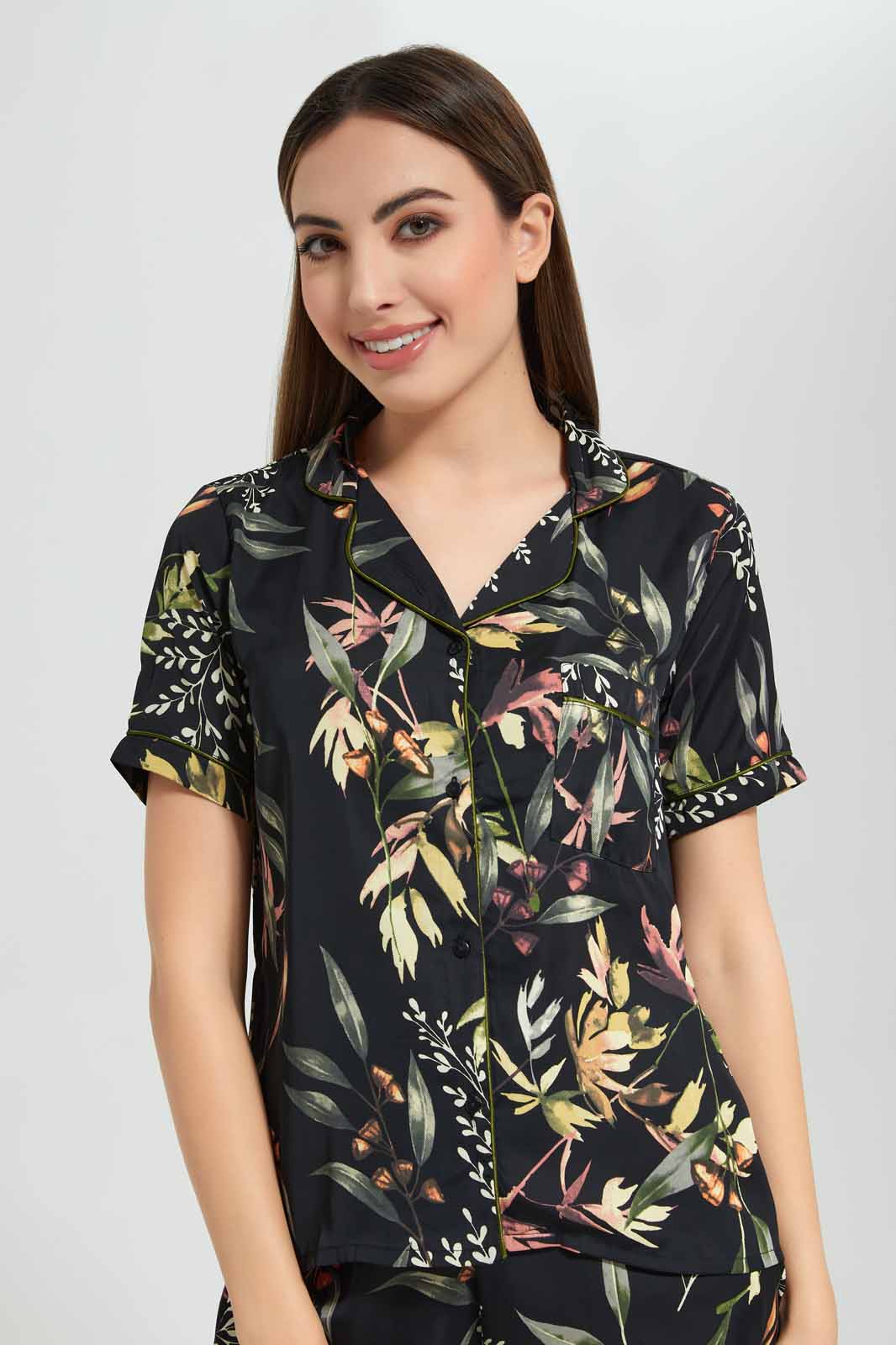 Redtag-Women-Black-Aop-Satin-Pajama-Set-Category:Pyjama-Sets,-Colour:Black,-Deals:New-In,-Filter:Women's-Clothing,-New-In-Women-APL,-Non-Sale,-Section:Women,-W22A,-Women-Pyjama-Sets--