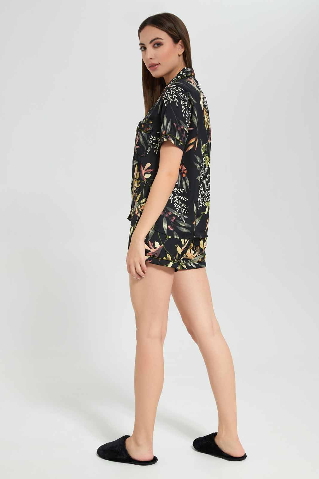 Redtag-Women-Black-Aop-Satin-Pajama-Set-Category:Pyjama-Sets,-Colour:Black,-Deals:New-In,-Filter:Women's-Clothing,-New-In-Women-APL,-Non-Sale,-Section:Women,-W22A,-Women-Pyjama-Sets--