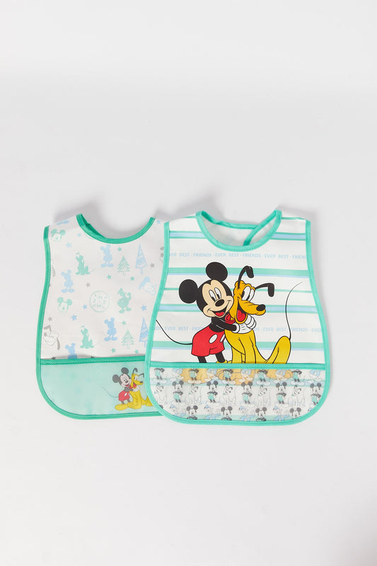 Redtag-Light-Mint/White-Mickey-2Pcs-Printed-Peva-Bib-Category:Newborn-Accessories,-CHR,-CHR:CHR,-Colour:Mint,-Deals:New-In,-Dept:New-Born,-Filter:Newborn-Accessories,-H1:ACC,-H2:NBN,-H3:NUF,-H4:NUF,-NBN-Newborn-Accessories,-New-In,-New-In-NBN-ACC,-Non-Sale,-Packs,-S23A,-Season:S23B,-Section:Boys-(0-to-14Yrs),-Set:Set-of-2,-Style:INFANT-FEEDING-New-Born-Baby-