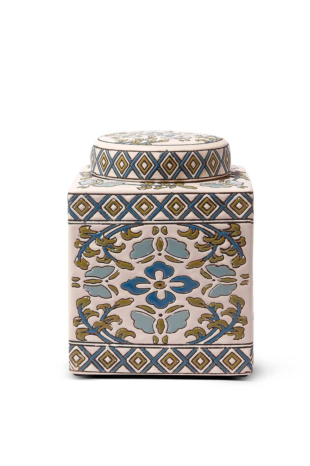 Redtag-White-Morocon-Pattern-Ceramic-Jar-Category:Fashion-Box,-Colour:White,-Deals:New-In,-Dept:Home,-Filter:Home-Decor,-HMW-HOM-Decorative-Accessories,-New-In-HMW-HOM,-Non-Sale,-S23A,-Section:Homewares-Home-Decor-