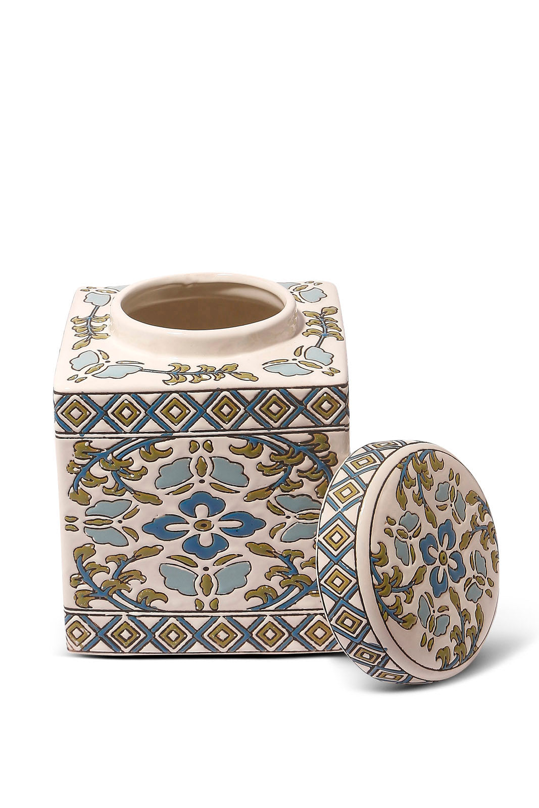 Redtag-White-Morocon-Pattern-Ceramic-Jar-Category:Fashion-Box,-Colour:White,-Deals:New-In,-Dept:Home,-Filter:Home-Decor,-HMW-HOM-Decorative-Accessories,-New-In-HMW-HOM,-Non-Sale,-S23A,-Section:Homewares-Home-Decor-