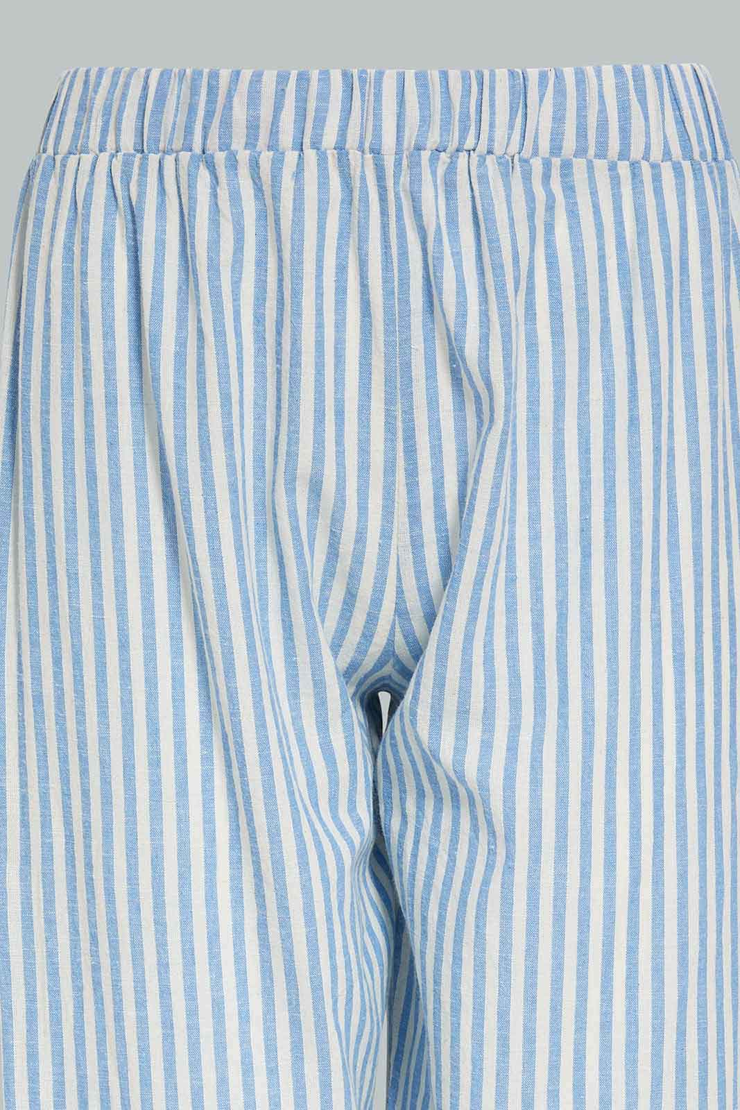 Redtag-Women--Blue-Stripe-Linen-Pajama-Set-Category:Pyjama-Sets,-Colour:Blue,-Deals:New-In,-Filter:Women's-Clothing,-New-In-Women-APL,-Non-Sale,-Section:Women,-W22A,-Women-Pyjama-Sets--
