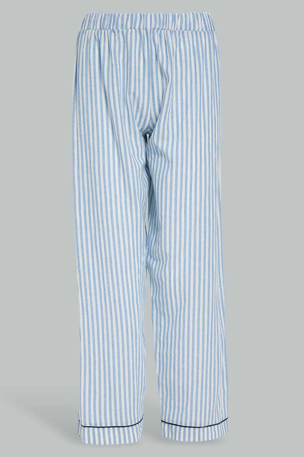 Redtag-Women--Blue-Stripe-Linen-Pajama-Set-Category:Pyjama-Sets,-Colour:Blue,-Deals:New-In,-Filter:Women's-Clothing,-New-In-Women-APL,-Non-Sale,-Section:Women,-W22A,-Women-Pyjama-Sets--