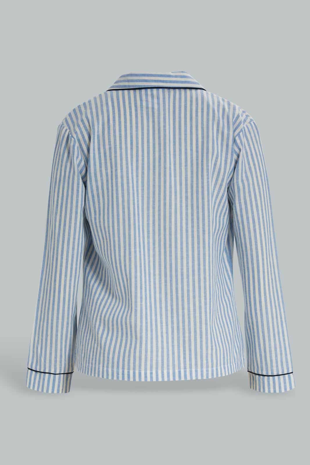 Redtag-Women--Blue-Stripe-Linen-Pajama-Set-Category:Pyjama-Sets,-Colour:Blue,-Deals:New-In,-Filter:Women's-Clothing,-New-In-Women-APL,-Non-Sale,-Section:Women,-W22A,-Women-Pyjama-Sets--
