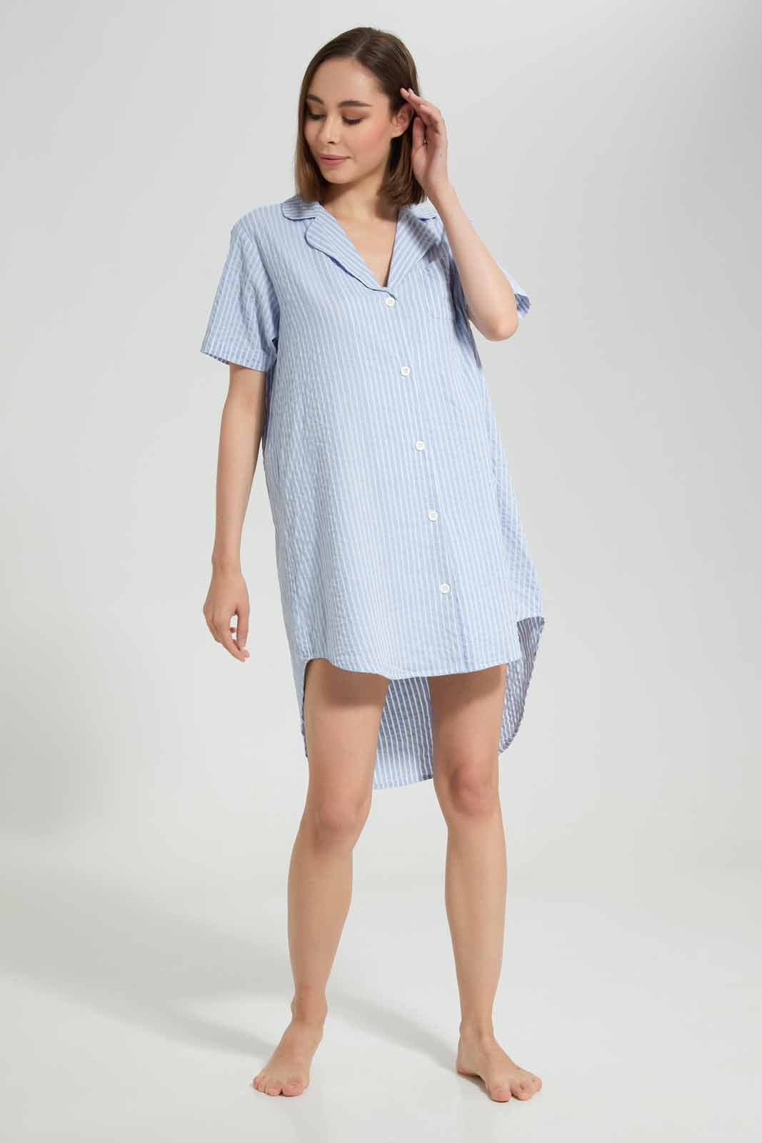 Redtag-Women--Blue-Stripe-Night-Shirt-Category:Nightshirts,-Colour:Blue,-Deals:New-In,-Filter:Women's-Clothing,-New-In-Women-APL,-Non-Sale,-Section:Women,-W22A,-Women-Nightshirts--