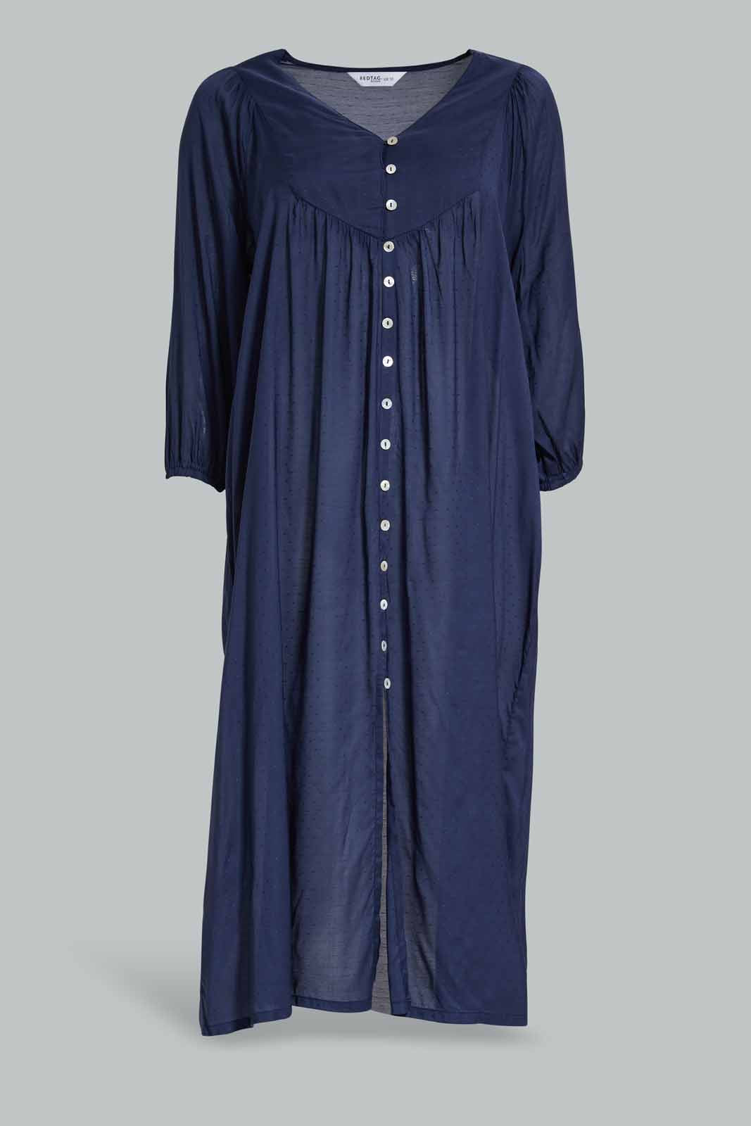 Redtag-Women-Cotton-Dobby-Night-Gown-Category:Nightgowns,-Colour:Navy,-Deals:New-In,-Filter:Women's-Clothing,-New-In-Women-APL,-Non-Sale,-Section:Women,-W22A,-Women-Nightgowns--