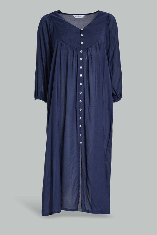 Redtag-Women-Cotton-Dobby-Night-Gown-Category:Nightgowns,-Colour:Navy,-Deals:New-In,-Filter:Women's-Clothing,-New-In-Women-APL,-Non-Sale,-Section:Women,-W22A,-Women-Nightgowns--