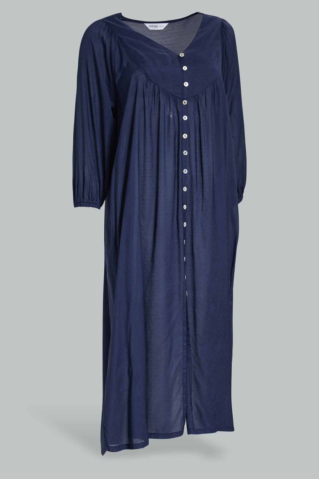 Redtag-Women-Cotton-Dobby-Night-Gown-Category:Nightgowns,-Colour:Navy,-Deals:New-In,-Filter:Women's-Clothing,-New-In-Women-APL,-Non-Sale,-Section:Women,-W22A,-Women-Nightgowns--