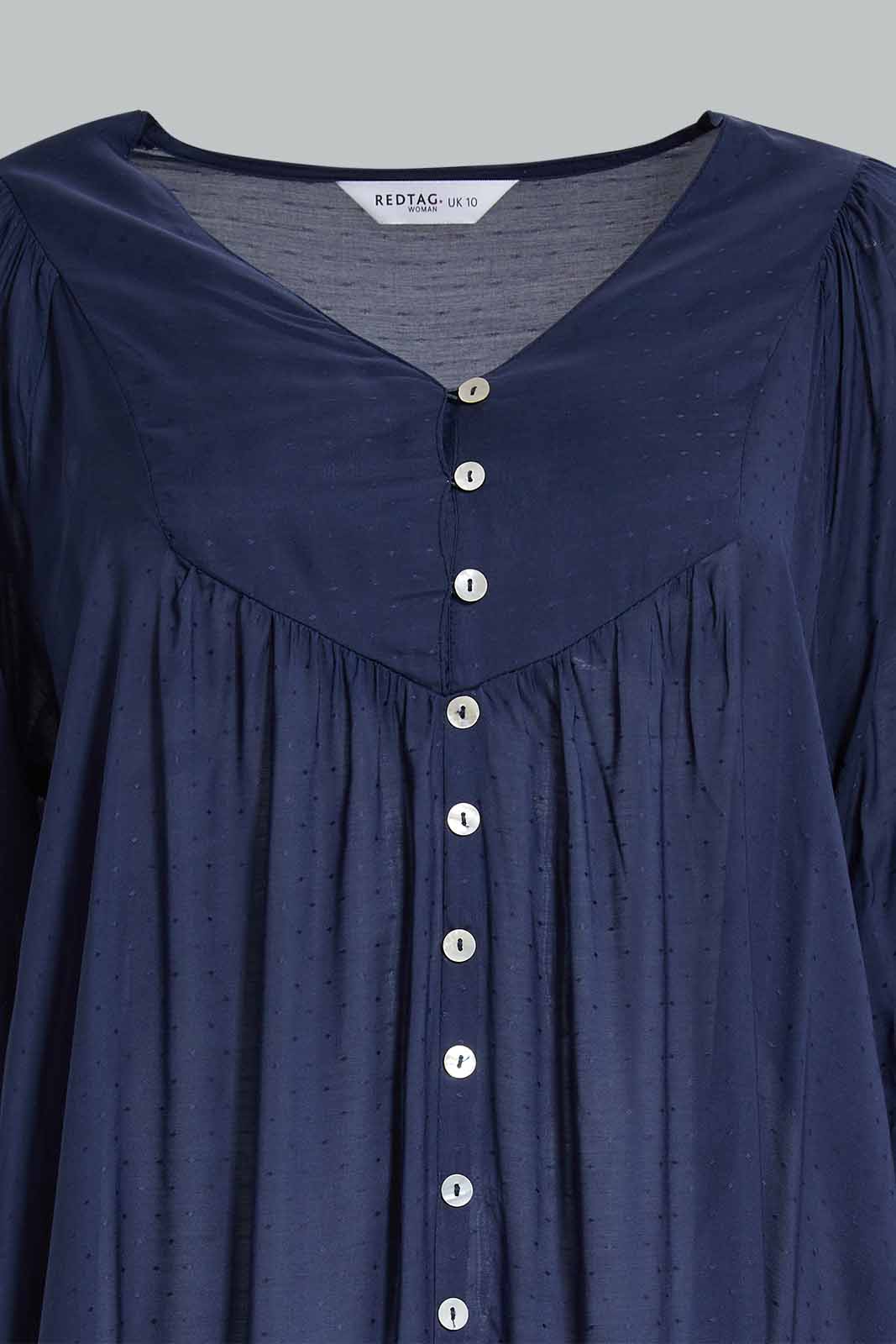 Redtag-Women-Cotton-Dobby-Night-Gown-Category:Nightgowns,-Colour:Navy,-Deals:New-In,-Filter:Women's-Clothing,-New-In-Women-APL,-Non-Sale,-Section:Women,-W22A,-Women-Nightgowns--