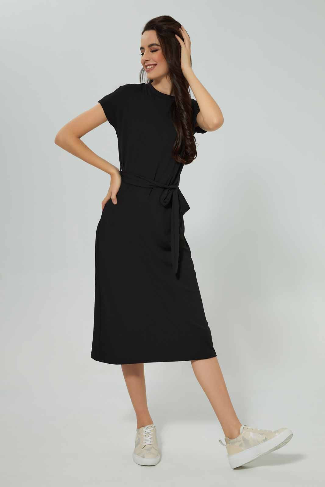 Redtag-Women-Black-Belted-Rib-Midi-Dress-(blank),-Category:Dresses,-Colour:Black,-Deals:New-In,-Filter:Women's-Clothing,-New-In-Women-APL,-Non-Sale,-Section:Women,-W22A,-Women-Dresses-Women's-