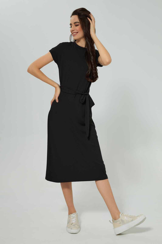 Redtag-Women-Black-Belted-Rib-Midi-Dress-(blank),-Category:Dresses,-Colour:Black,-Deals:New-In,-Filter:Women's-Clothing,-New-In-Women-APL,-Non-Sale,-Section:Women,-W22A,-Women-Dresses-Women's-