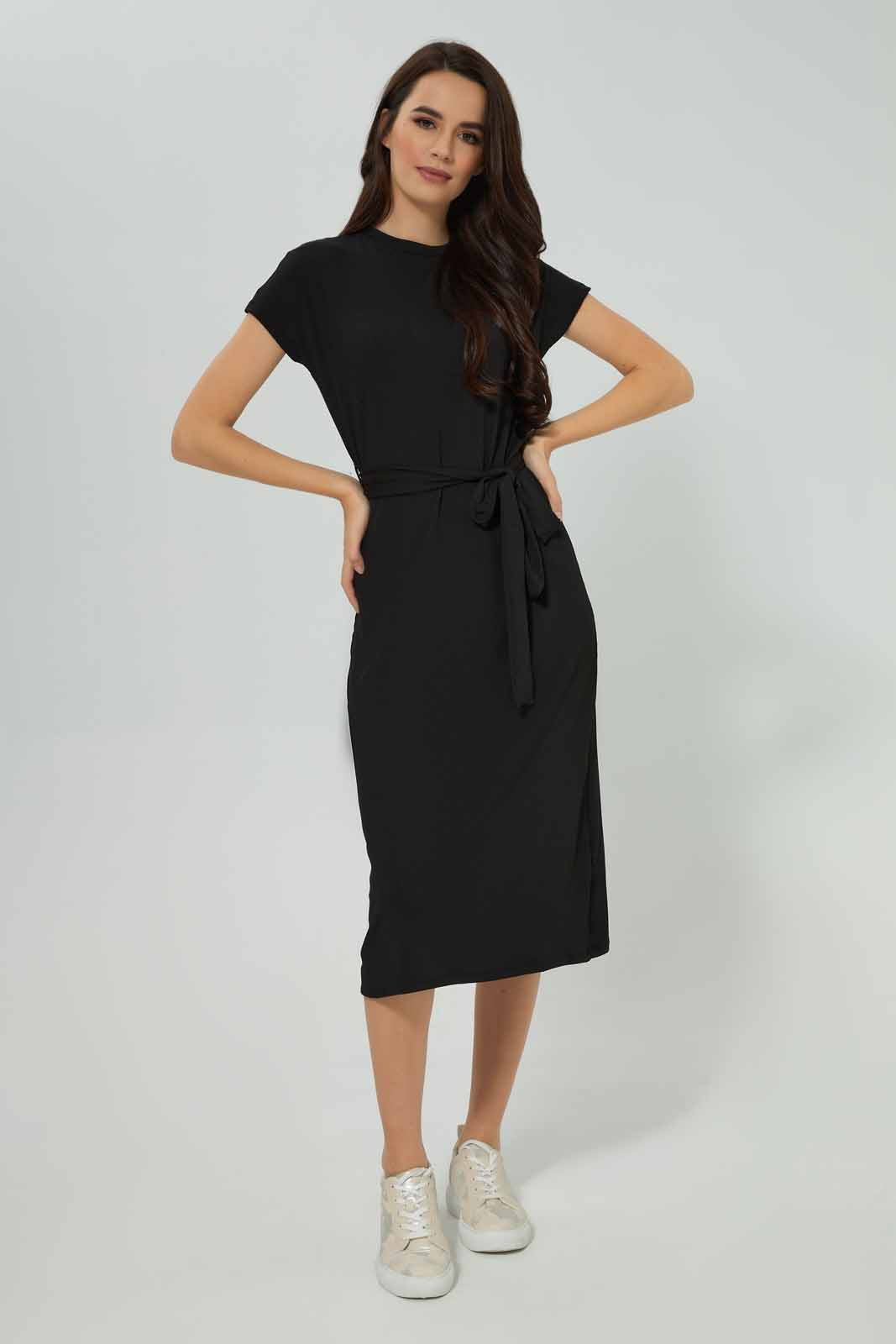 Redtag-Women-Black-Belted-Rib-Midi-Dress-(blank),-Category:Dresses,-Colour:Black,-Deals:New-In,-Filter:Women's-Clothing,-New-In-Women-APL,-Non-Sale,-Section:Women,-W22A,-Women-Dresses-Women's-
