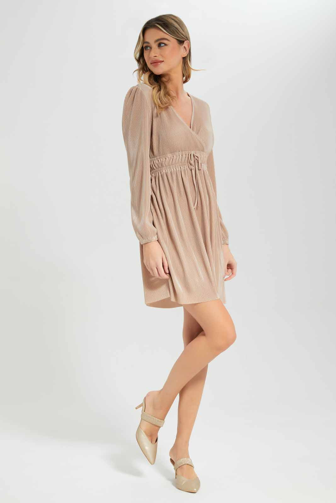 Redtag-Women-Pale-Pink-Blush-Plisse-Midi-Dress-(blank),-Category:Dresses,-Colour:Apricot,-Deals:New-In,-Filter:Women's-Clothing,-New-In-Women-APL,-Non-Sale,-Section:Women,-W22A,-Women-Dresses-Women's-