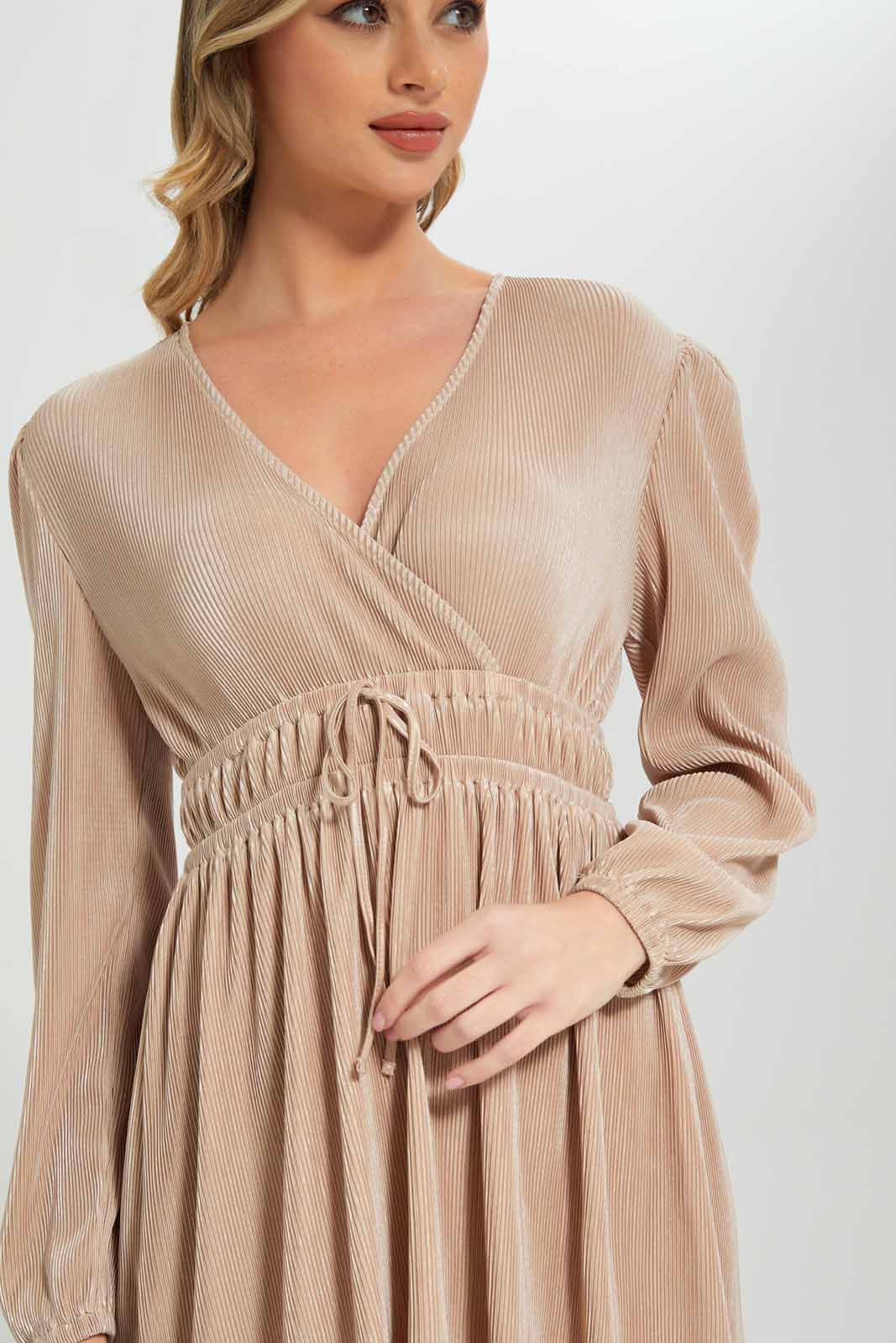 Redtag-Women-Pale-Pink-Blush-Plisse-Midi-Dress-(blank),-Category:Dresses,-Colour:Apricot,-Deals:New-In,-Filter:Women's-Clothing,-New-In-Women-APL,-Non-Sale,-Section:Women,-W22A,-Women-Dresses-Women's-