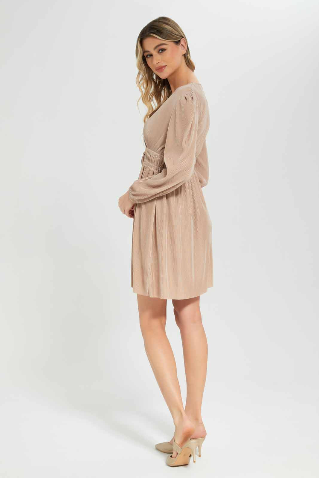 Redtag-Women-Pale-Pink-Blush-Plisse-Midi-Dress-(blank),-Category:Dresses,-Colour:Apricot,-Deals:New-In,-Filter:Women's-Clothing,-New-In-Women-APL,-Non-Sale,-Section:Women,-W22A,-Women-Dresses-Women's-