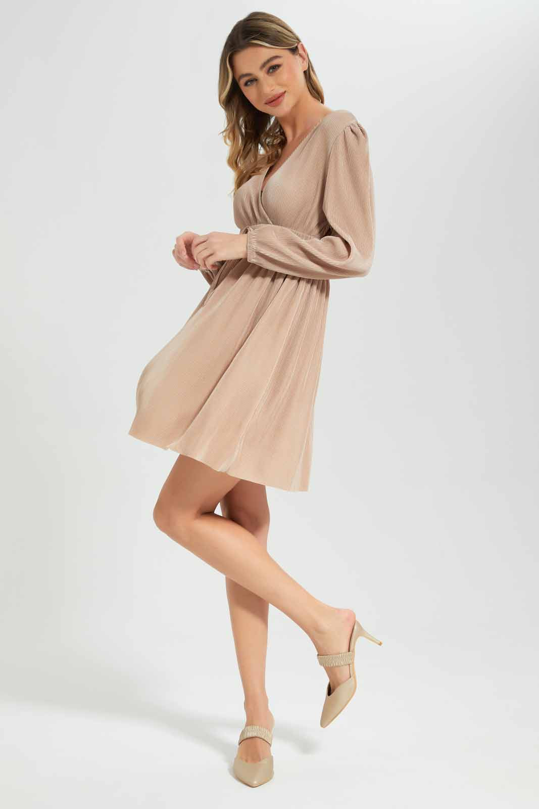 Redtag-Women-Pale-Pink-Blush-Plisse-Midi-Dress-(blank),-Category:Dresses,-Colour:Apricot,-Deals:New-In,-Filter:Women's-Clothing,-New-In-Women-APL,-Non-Sale,-Section:Women,-W22A,-Women-Dresses-Women's-