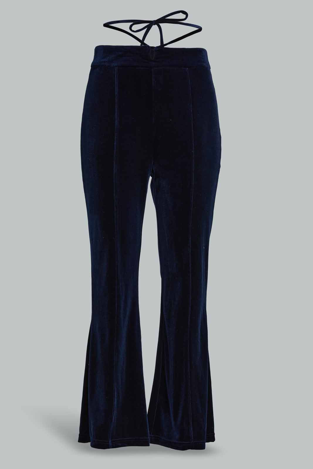 Redtag-Women-Navy-String-Detail-Velour-Trouser-Category:Trousers,-Colour:Navy,-Deals:New-In,-Filter:Women's-Clothing,-New-In-Women-APL,-Non-Sale,-Section:Women,-W22B,-Women-Trousers-Women's-