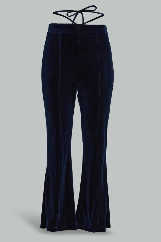 Redtag-Women-Navy-String-Detail-Velour-Trouser-Category:Trousers,-Colour:Navy,-Deals:New-In,-Filter:Women's-Clothing,-New-In-Women-APL,-Non-Sale,-Section:Women,-W22B,-Women-Trousers-Women's-