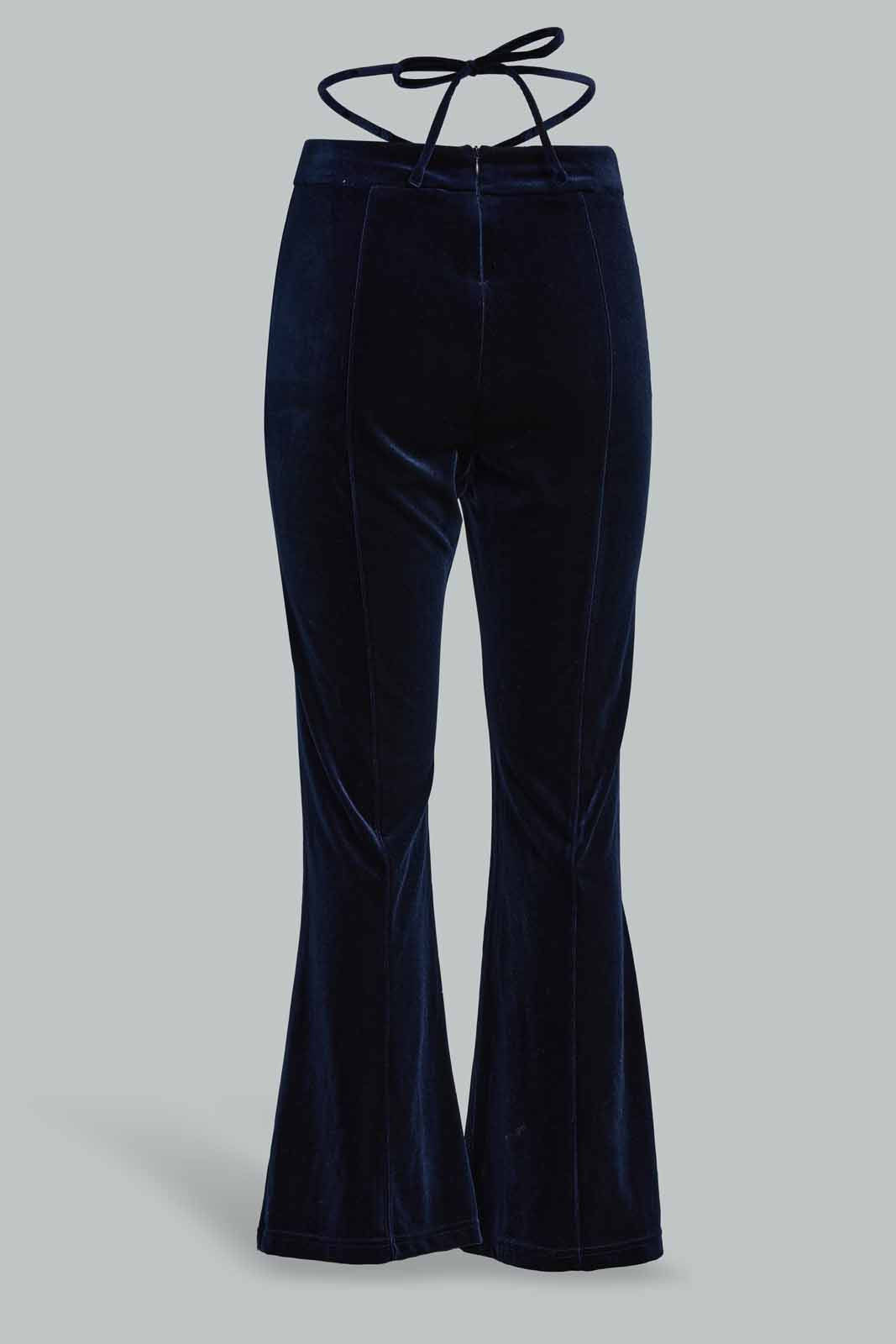 Redtag-Women-Navy-String-Detail-Velour-Trouser-Category:Trousers,-Colour:Navy,-Deals:New-In,-Filter:Women's-Clothing,-New-In-Women-APL,-Non-Sale,-Section:Women,-W22B,-Women-Trousers-Women's-