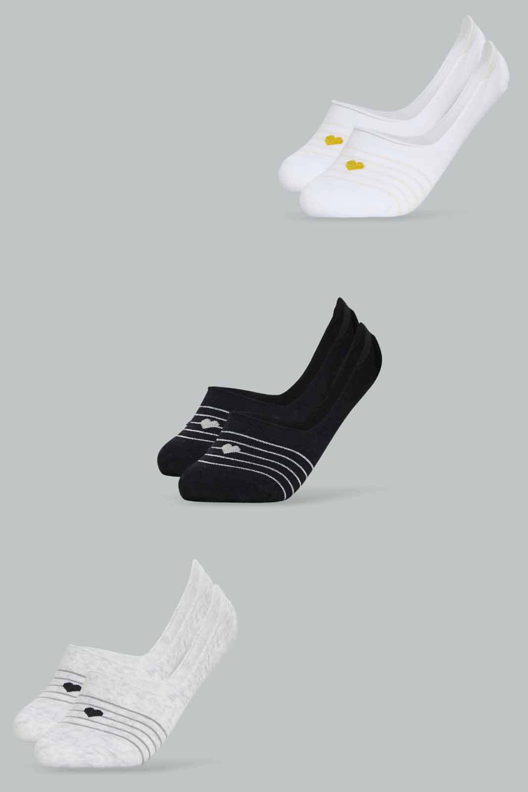 Redtag-Women-Black/White/Grey-Heart-Printed-Invisible-Socks-(3-Pack)-365,-Category:Socks,-Colour:Assorted,-Deals:New-In,-Dept:Ladieswear,-Filter:Women's-Clothing,-New-In-Women-APL,-Non-Sale,-Section:Women,-Women-Socks--