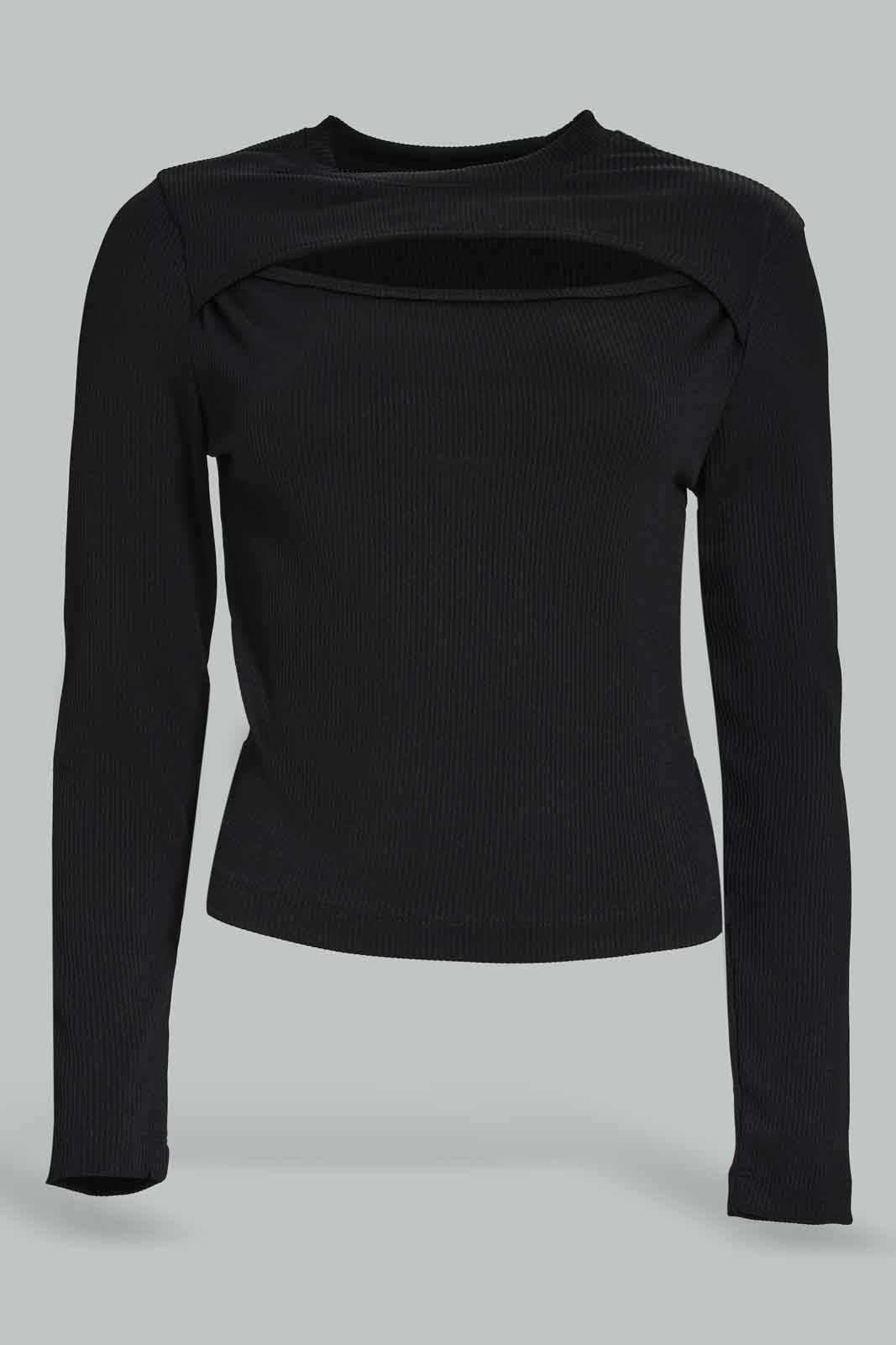 Redtag-Women-Black-Peek-A-Boo-Rib-Top-Category:Tops,-Colour:Black,-Deals:New-In,-Dept:Ladieswear,-Filter:Women's-Clothing,-New-In-Women-APL,-Non-Sale,-Section:Women,-W22B,-Women-Tops-Women's-