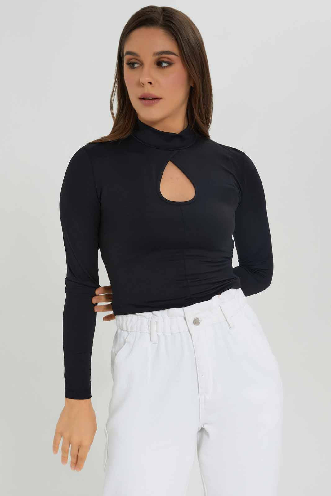 Redtag-Women-Black-Long-Sleeve-Keyhole-Top-Category:Tops,-Colour:Black,-Deals:New-In,-Dept:Ladieswear,-Filter:Women's-Clothing,-New-In-Women-APL,-Non-Sale,-Section:Women,-W22B,-Women-Tops-Women's-