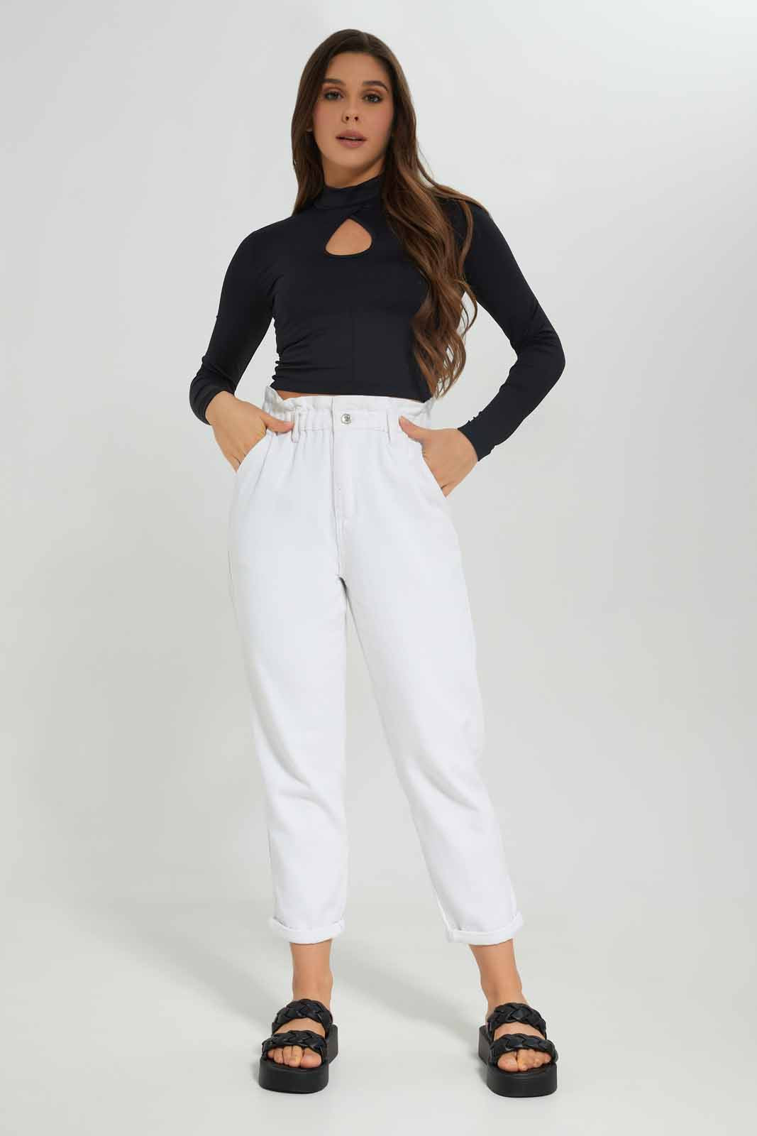 Redtag-Women-Black-Long-Sleeve-Keyhole-Top-Category:Tops,-Colour:Black,-Deals:New-In,-Dept:Ladieswear,-Filter:Women's-Clothing,-New-In-Women-APL,-Non-Sale,-Section:Women,-W22B,-Women-Tops-Women's-