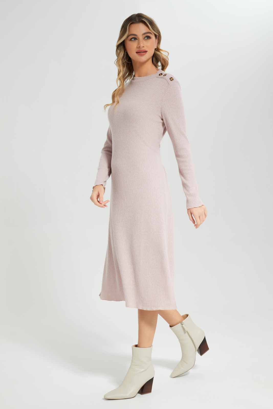 Redtag-Women-Pale-Pink-Front-Waist-Knot-Rib-Dress-Category:Dresses,-Colour:Apricot,-Deals:New-In,-Filter:Women's-Clothing,-New-In-Women-APL,-Non-Sale,-Section:Women,-W22B,-Women-Dresses-Women's-