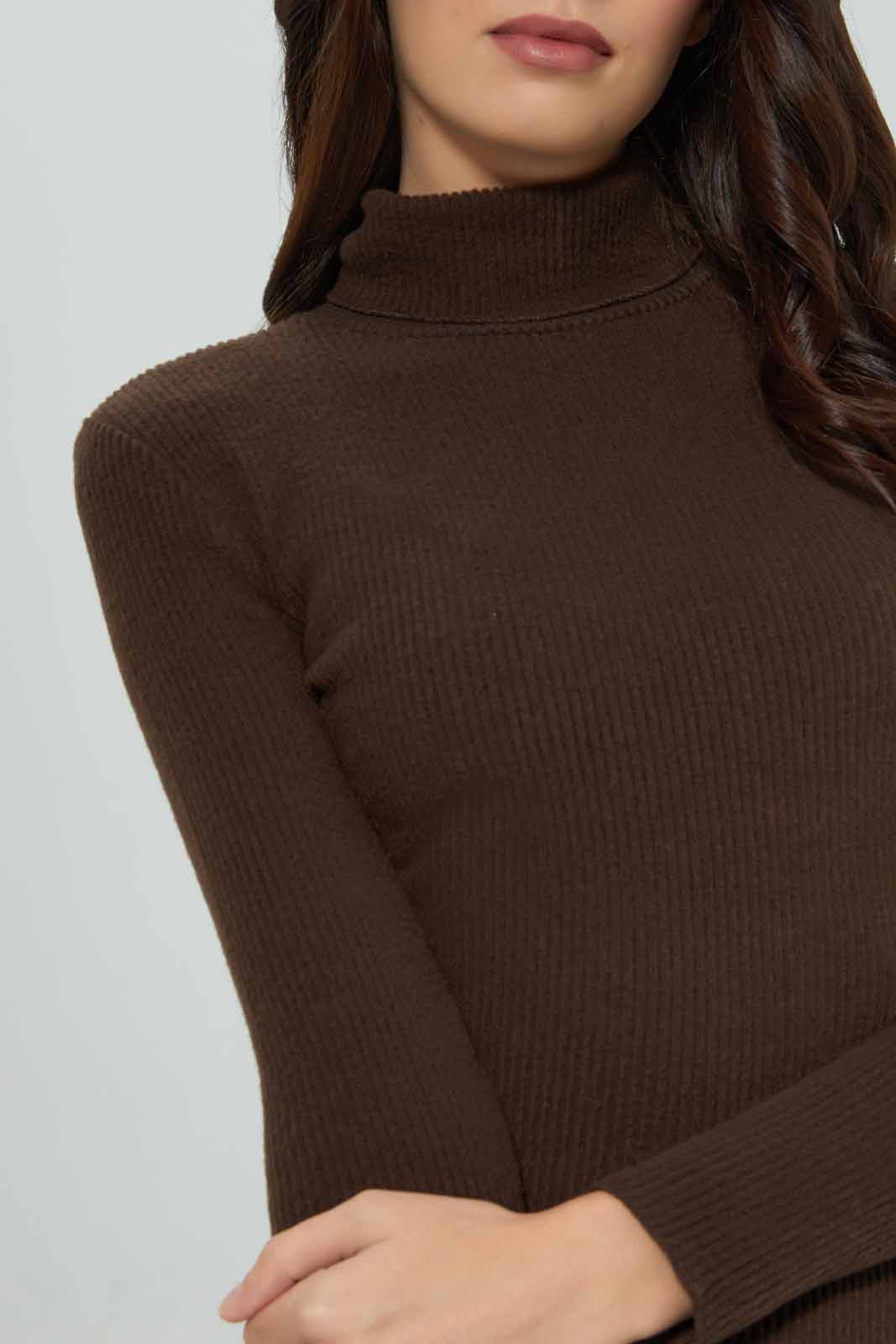 Redtag-Women-Brown-High-Neck-Rib-Dress-Category:Dresses,-Colour:Brown,-Deals:New-In,-Filter:Women's-Clothing,-New-In-Women-APL,-Non-Sale,-Section:Women,-W22B,-Women-Dresses-Women's-