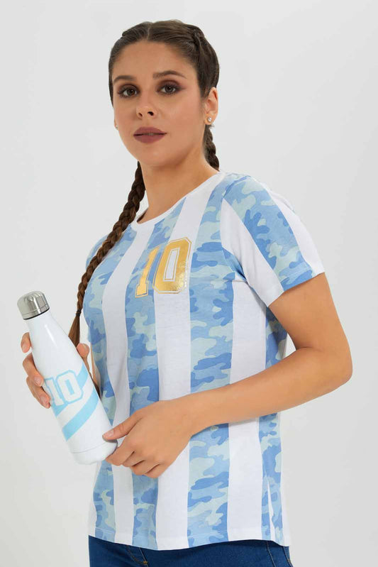 Redtag-Women-Blue-Stripes-Argentia-Placement-Print-Active-T-Shirt-Category:T-Shirts,-Colour:Blue,-Deals:New-In,-Filter:Women's-Clothing,-FWC,-New-In-Women-APL,-Non-Sale,-Section:Women,-W22B,-Women-T-Shirts-Women's-