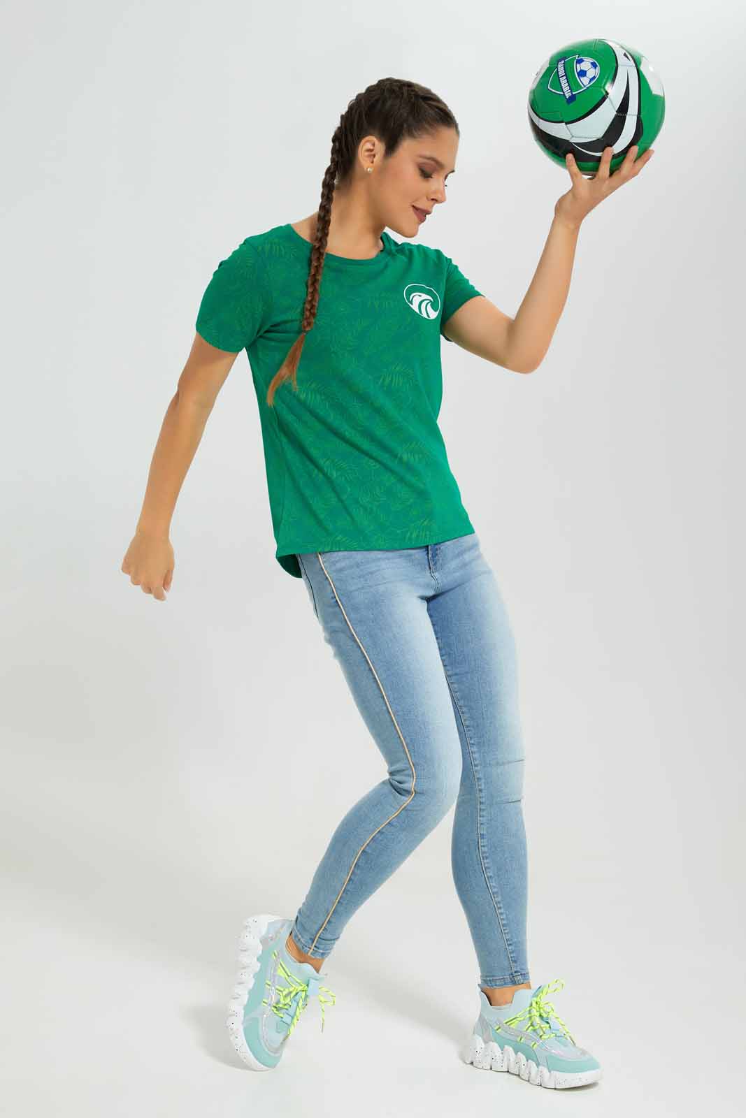Redtag-Women-Green-Ksa-Placement-Print-Active-T-Shirt-Category:T-Shirts,-Colour:Green,-Deals:New-In,-Filter:Women's-Clothing,-FWC,-New-In-Women-APL,-Non-Sale,-Section:Women,-W22B,-Women-T-Shirts-Women's-