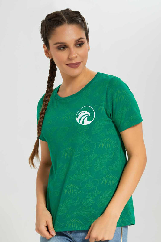 Redtag-Women-Green-Ksa-Placement-Print-Active-T-Shirt-Category:T-Shirts,-Colour:Green,-Deals:New-In,-Filter:Women's-Clothing,-FWC,-New-In-Women-APL,-Non-Sale,-Section:Women,-W22B,-Women-T-Shirts-Women's-