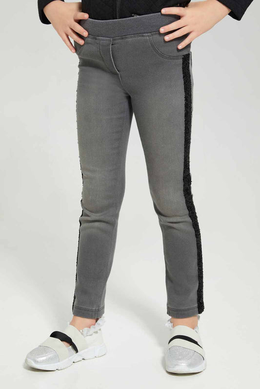 Redtag-Girls-Black-Wash-Denim-Jegging-With-Sequiens-Tape-Category:Jeggings,-Colour:Black,-Deals:New-In,-Denim,-Filter:Girls-(2-to-8-Yrs),-GIR-Jeggings,-New-In-GIR-APL,-Non-Sale,-Section:Girls-(0-to-14Yrs),-W22B-Girls-2 to 8 Years