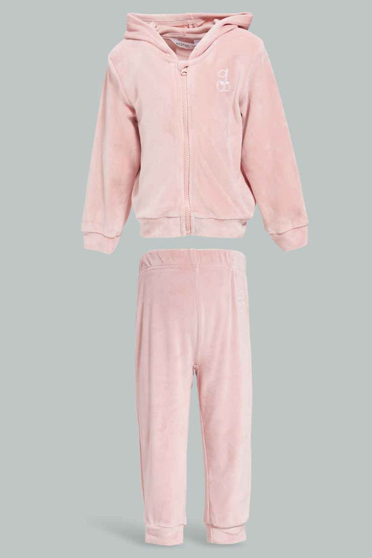 Redtag-Girls-Pink-Velvet-Solid-Jogset-Category:Jog-Sets,-Colour:Apricot,-Deals:New-In,-Filter:Infant-Girls-(3-to-24-Mths),-ING-Jog-Sets,-New-In-ING-APL,-Non-Sale,-Section:Girls-(0-to-14Yrs),-W22B-Infant-Girls-3 to 24 Months